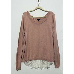 Torrid Womens Pink Blush Pullover Sweater Split Back Lace Hem Cottagecore 2X